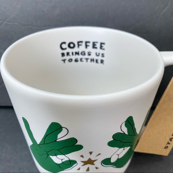NEW - Starbucks Sign Language Ceramic Mug 12 oz Coffee Brings Us Together Deaf - Picture 2 of 7